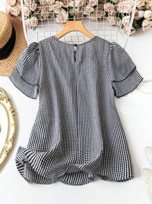 KRISTEL™ – Vintage Flowy Checkered Puff Sleeve Blouse - Beaumonts Closet Toronto