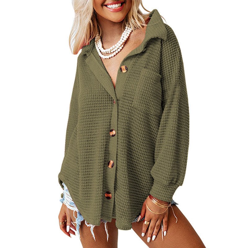 KUMOT™ - Comfy Long Sleeve Button Down Collared Blouse - Beaumonts Closet Toronto
