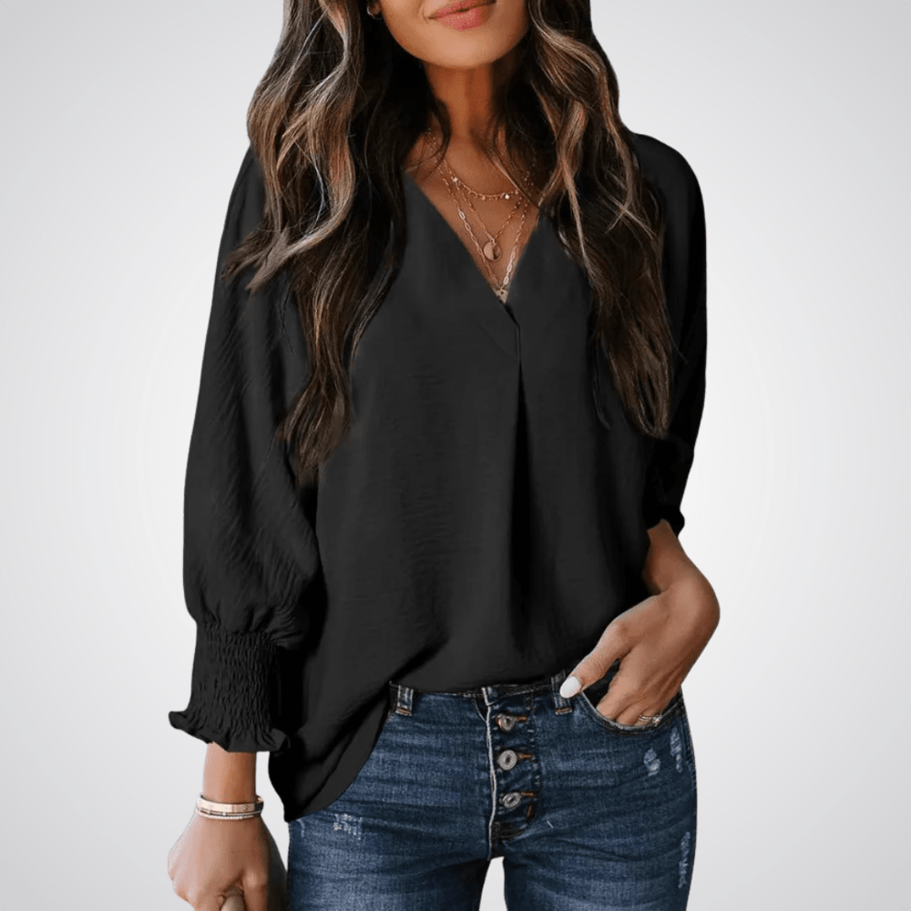 LEILA™ – Classic V - Neck Tunic Blouse - Beaumonts Closet Toronto