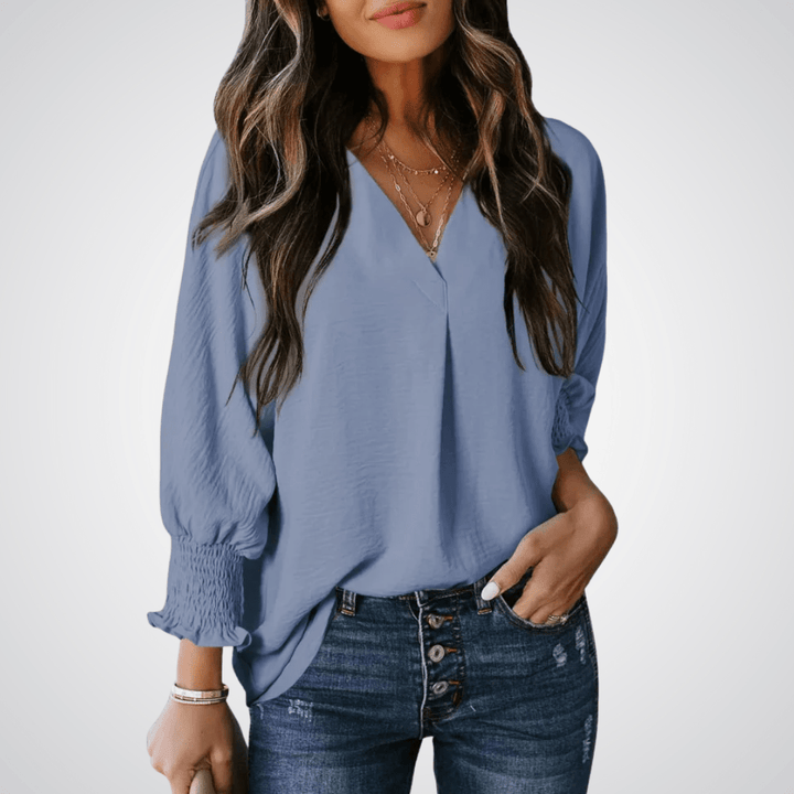 LEILA™ – Classic V - Neck Tunic Blouse - Beaumonts Closet Toronto