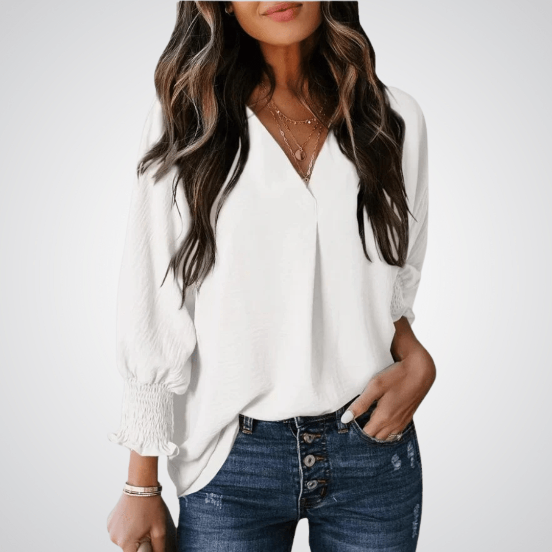 LEILA™ – Classic V - Neck Tunic Blouse - Beaumonts Closet Toronto
