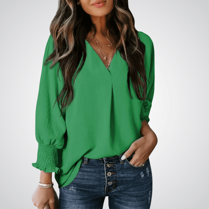 LEILA™ – Classic V - Neck Tunic Blouse - Beaumonts Closet Toronto