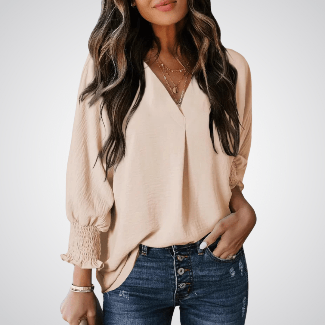 LEILA™ – Classic V - Neck Tunic Blouse - Beaumonts Closet Toronto