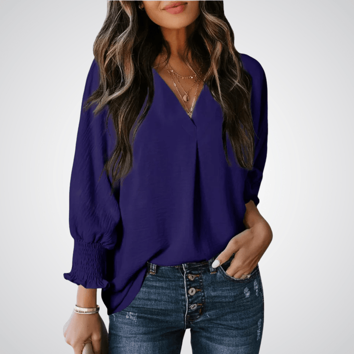 LEILA™ – Classic V - Neck Tunic Blouse - Beaumonts Closet Toronto
