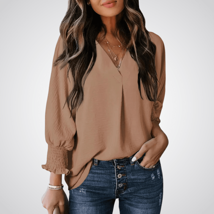LEILA™ – Classic V - Neck Tunic Blouse - Beaumonts Closet Toronto