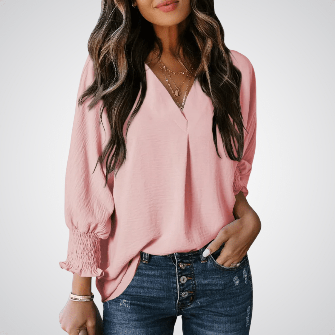 LEILA™ – Classic V - Neck Tunic Blouse - Beaumonts Closet Toronto