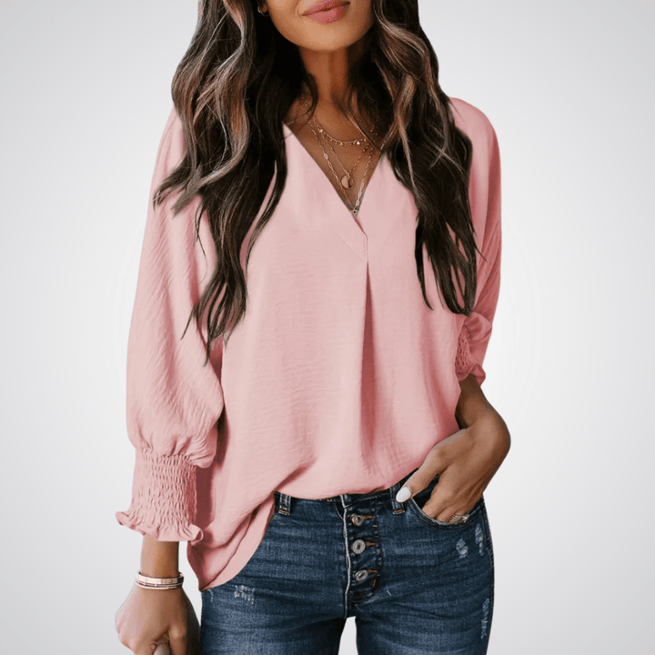 LEILA™ – Classic V - Neck Tunic Blouse - Beaumonts Closet Toronto