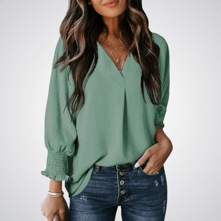 LEILA™ – Classic V - Neck Tunic Blouse - Beaumonts Closet Toronto
