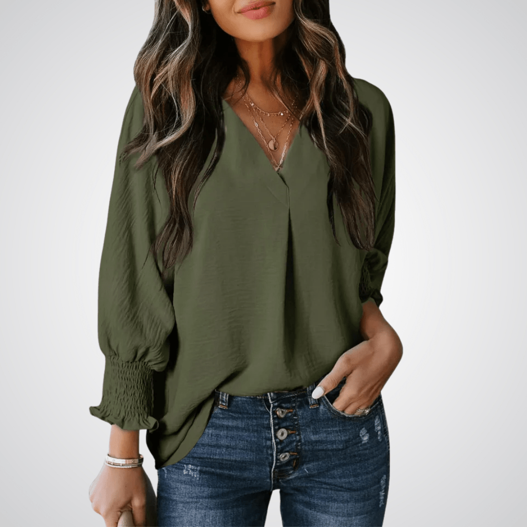 LEILA™ – Classic V - Neck Tunic Blouse - Beaumonts Closet Toronto