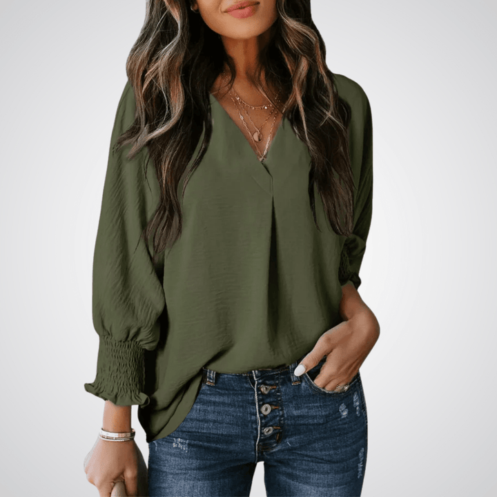 LEILA™ – Classic V - Neck Tunic Blouse - Beaumonts Closet Toronto