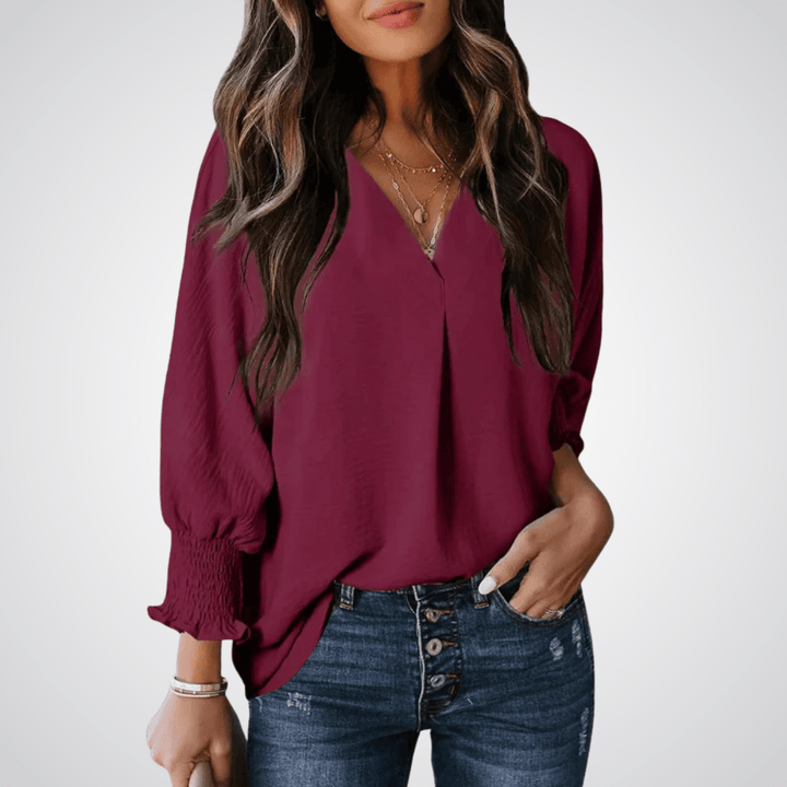 LEILA™ – Classic V - Neck Tunic Blouse - Beaumonts Closet Toronto