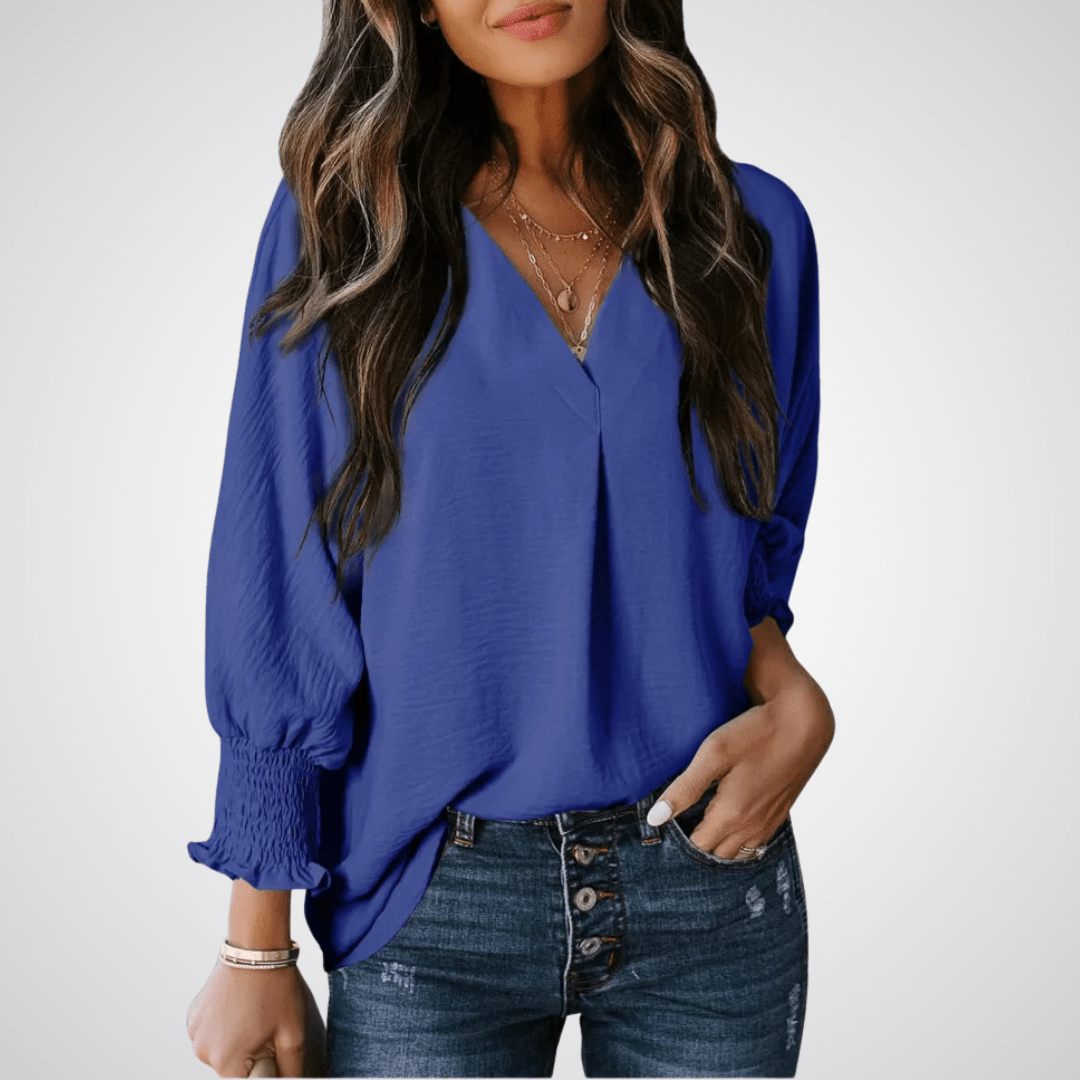 LEILA™ – Classic V - Neck Tunic Blouse - Beaumonts Closet Toronto