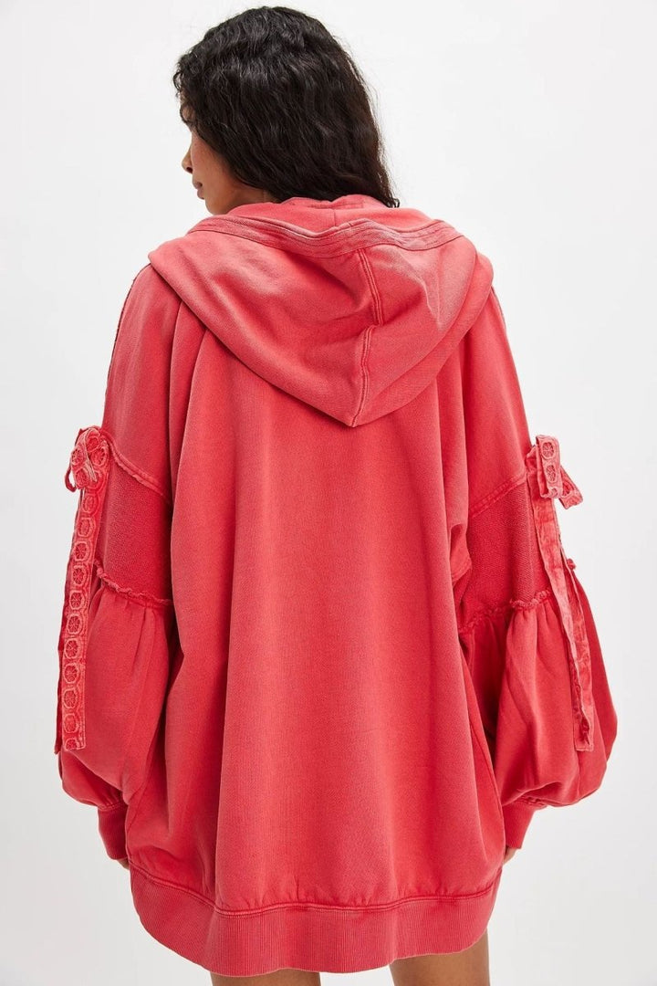 LELENA™ - Chic Zip Up Hooded Side Bow Long Sleeve Jacket - Beaumonts Closet Toronto