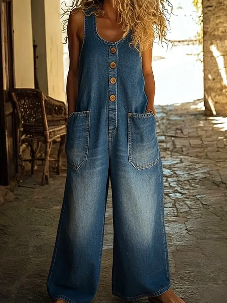 Lenna – Vintage Cotton Denim Jumpsuit - Beaumonts Closet Toronto