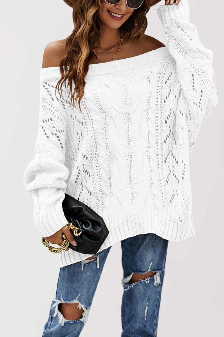 LENNY™ - Chic Off Shoulder Long Sleeve Sweater Beaumonts Closet Toronto White S 