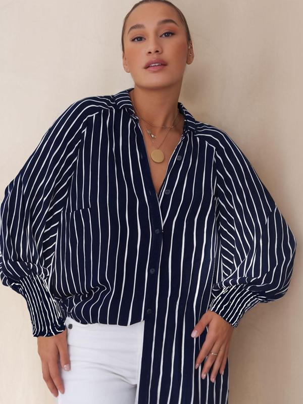 LIGAYA™ – Flowy Plus Size Casual Button - Up Top - Beaumonts Closet Toronto