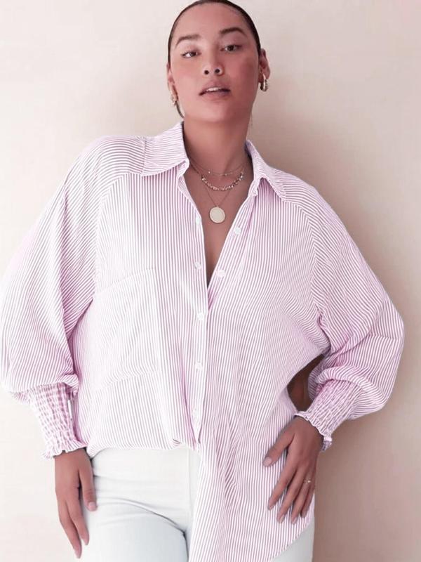 LIGAYA™ – Flowy Plus Size Casual Button - Up Top - Beaumonts Closet Toronto