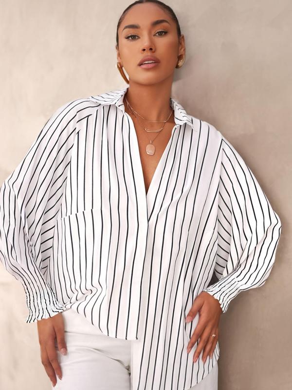 LIGAYA™ – Flowy Plus Size Casual Button - Up Top - Beaumonts Closet Toronto