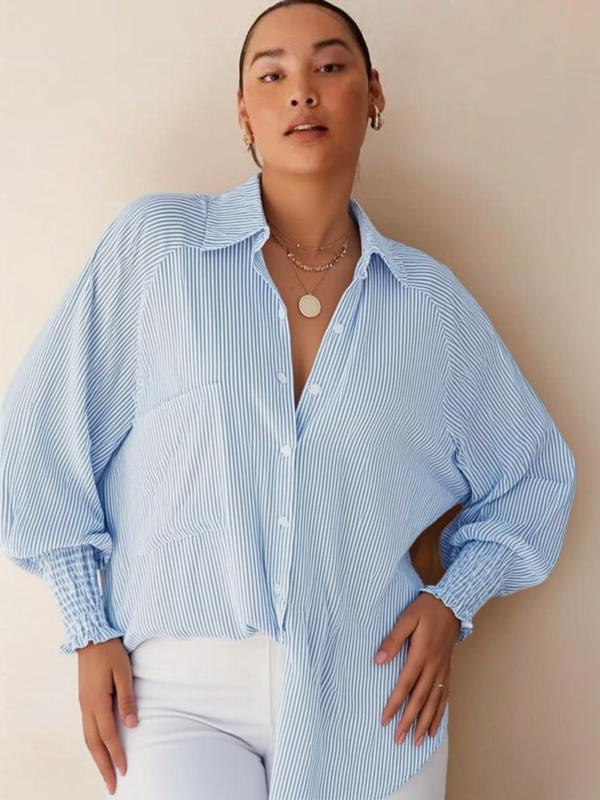 LIGAYA™ – Flowy Plus Size Casual Button - Up Top - Beaumonts Closet Toronto