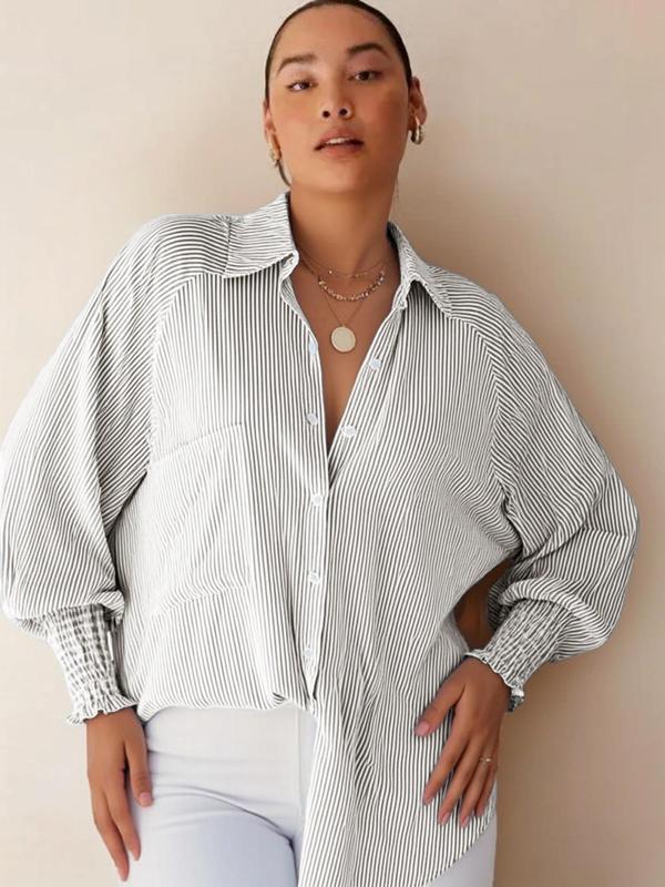 LIGAYA™ – Flowy Plus Size Casual Button - Up Top - Beaumonts Closet Toronto