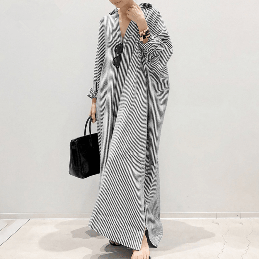 LINNAEA™ - Everyday Stripped Maxi Dress - Beaumonts Closet Toronto