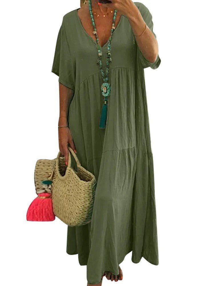 LINNEA™ – Soft Ruffle V - Neck Maxi Dress - Beaumonts Closet Toronto
