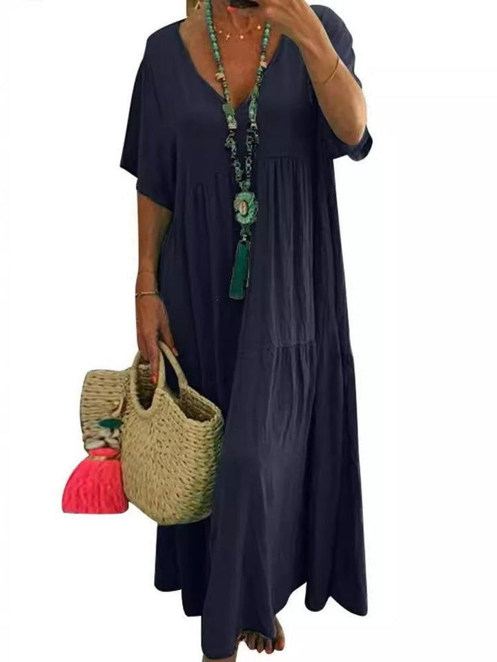 LINNEA™ – Soft Ruffle V - Neck Maxi Dress - Beaumonts Closet Toronto
