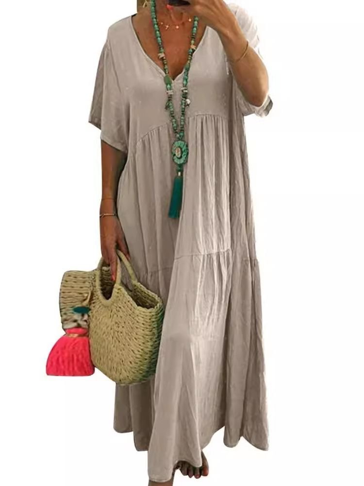 LINNEA™ – Soft Ruffle V - Neck Maxi Dress - Beaumonts Closet Toronto