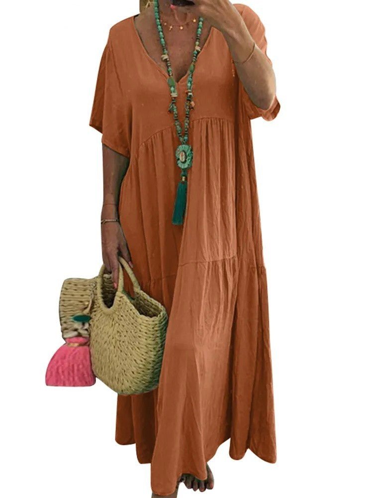 LINNEA™ – Soft Ruffle V - Neck Maxi Dress - Beaumonts Closet Toronto