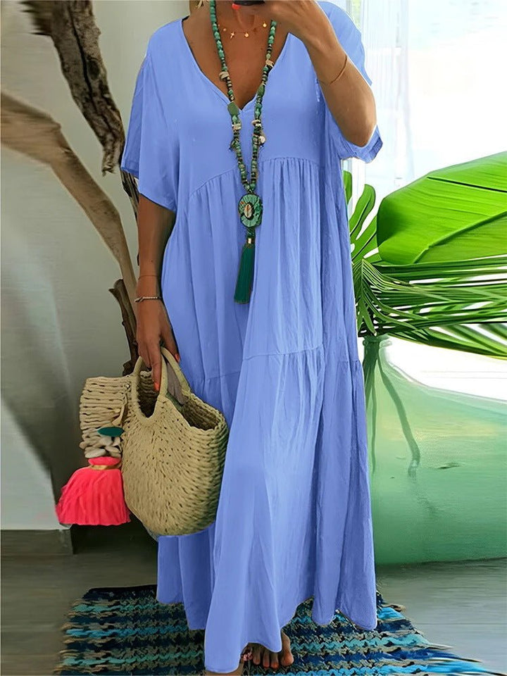 LINNEA™ – Soft Ruffle V - Neck Maxi Dress - Beaumonts Closet Toronto