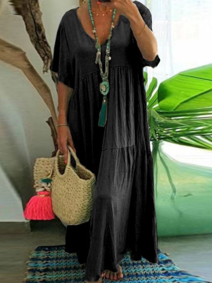 LINNEA™ – Soft Ruffle V - Neck Maxi Dress - Beaumonts Closet Toronto