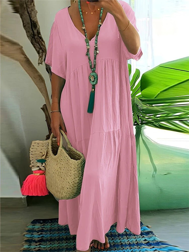 LINNEA™ – Soft Ruffle V - Neck Maxi Dress - Beaumonts Closet Toronto