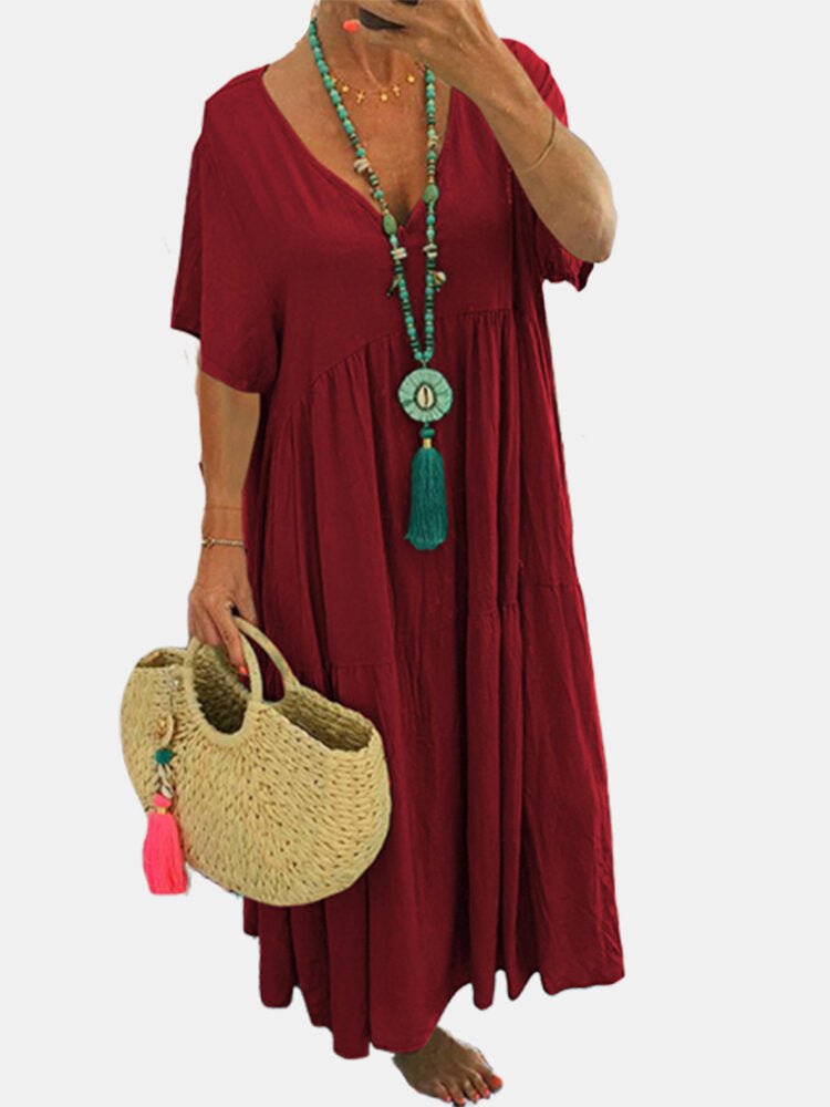 LINNEA™ – Soft Ruffle V - Neck Maxi Dress - Beaumonts Closet Toronto