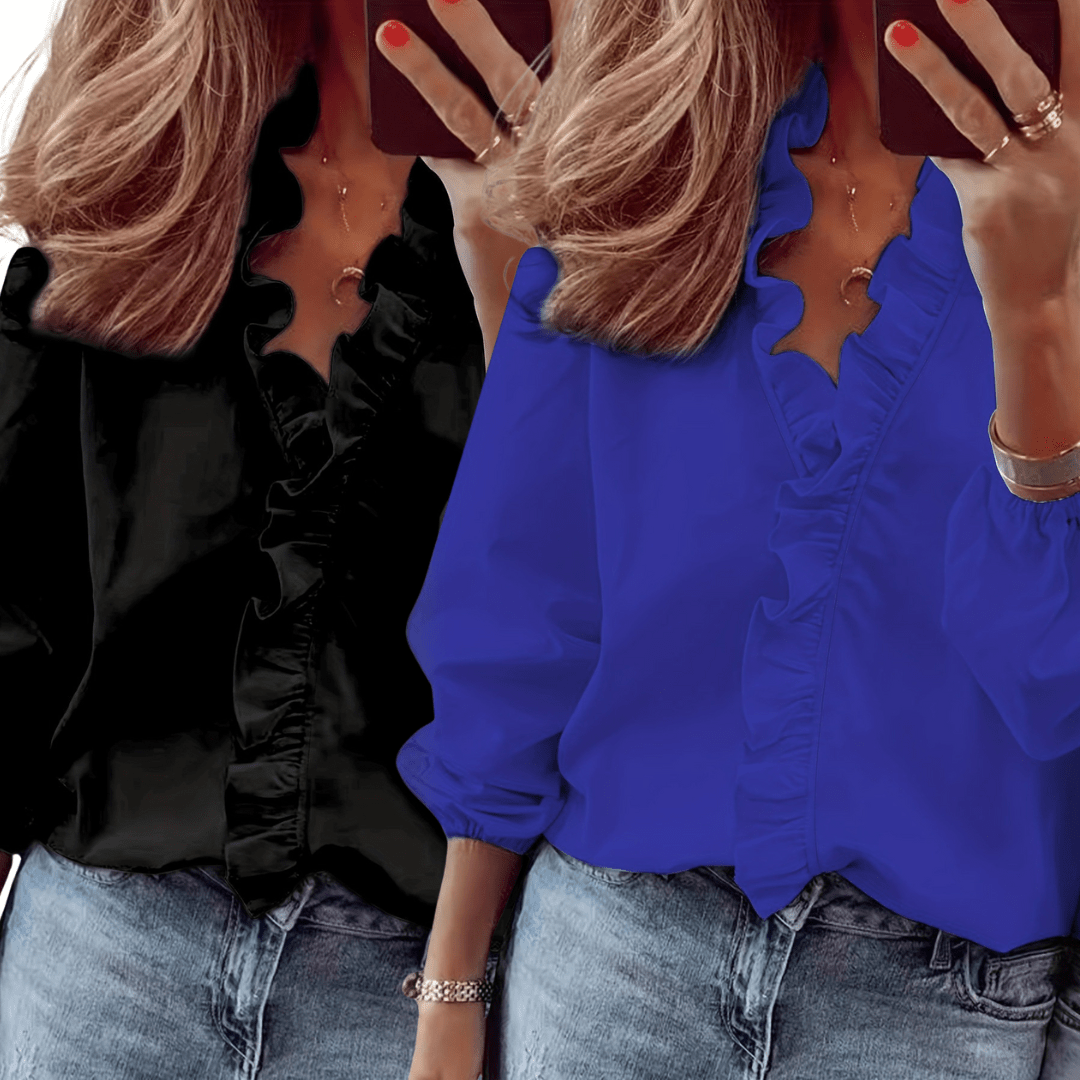 LORELEI™ - Timeless V - Neck Blouse with Ruffles for Casual Elegance - Beaumonts Closet Toronto
