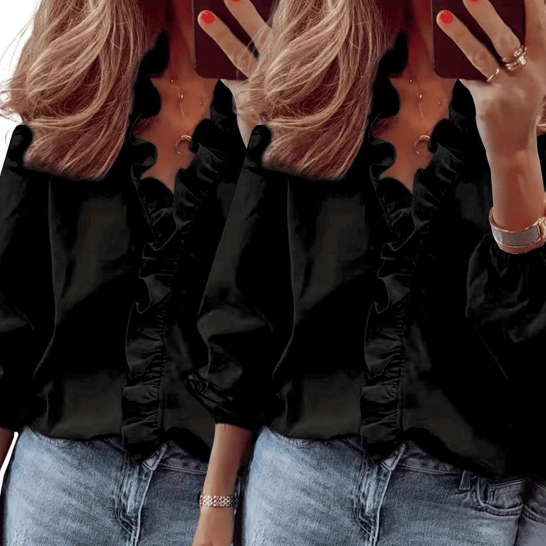LORELEI™ - Timeless V - Neck Blouse with Ruffles for Casual Elegance - Beaumonts Closet Toronto