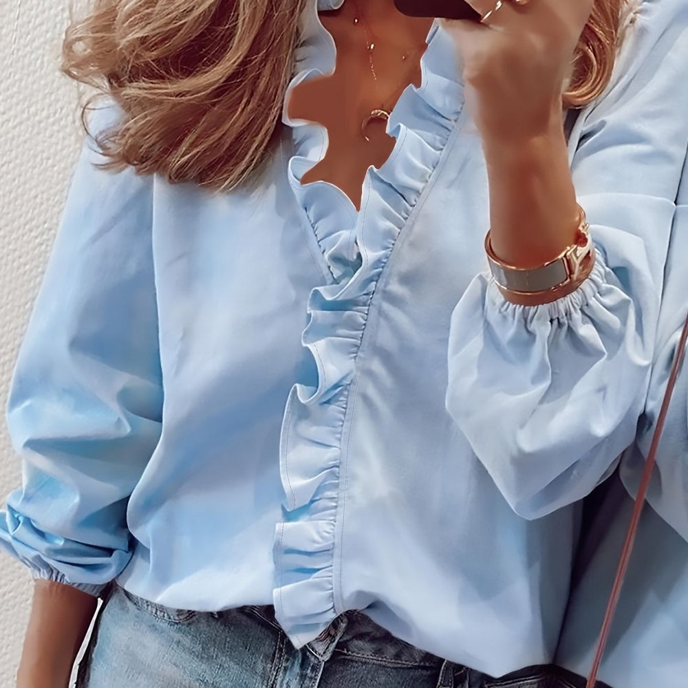 MAISY™ – Ruffled V - Neck Blouse - Beaumonts Closet Toronto