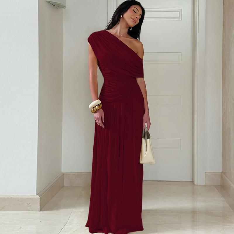 MANO™ - Elegant One Shoulder Evening Bodycon Maxi Dress - Beaumonts Closet Toronto