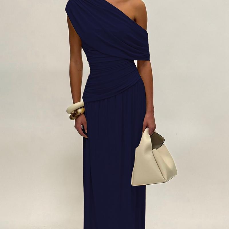 MANO™ - Elegant One Shoulder Evening Bodycon Maxi Dress - Beaumonts Closet Toronto
