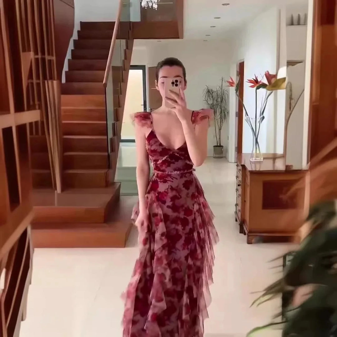 MARIELA™ – Romantic Floral Ruffle Maxi Dress - Beaumonts Closet Toronto