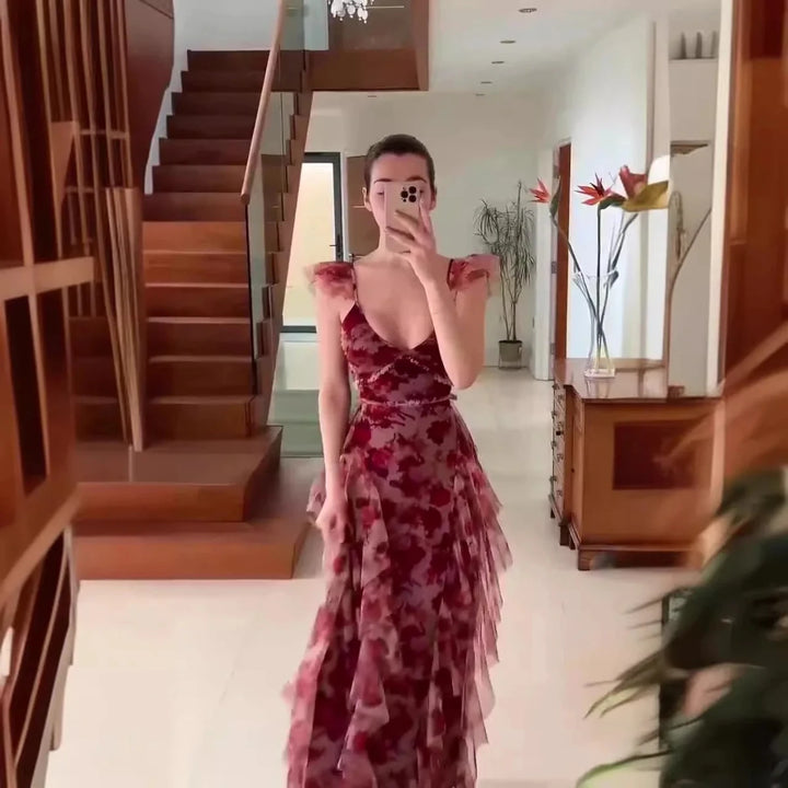 MARIELA™ – Romantic Floral Ruffle Maxi Dress - Beaumonts Closet Toronto