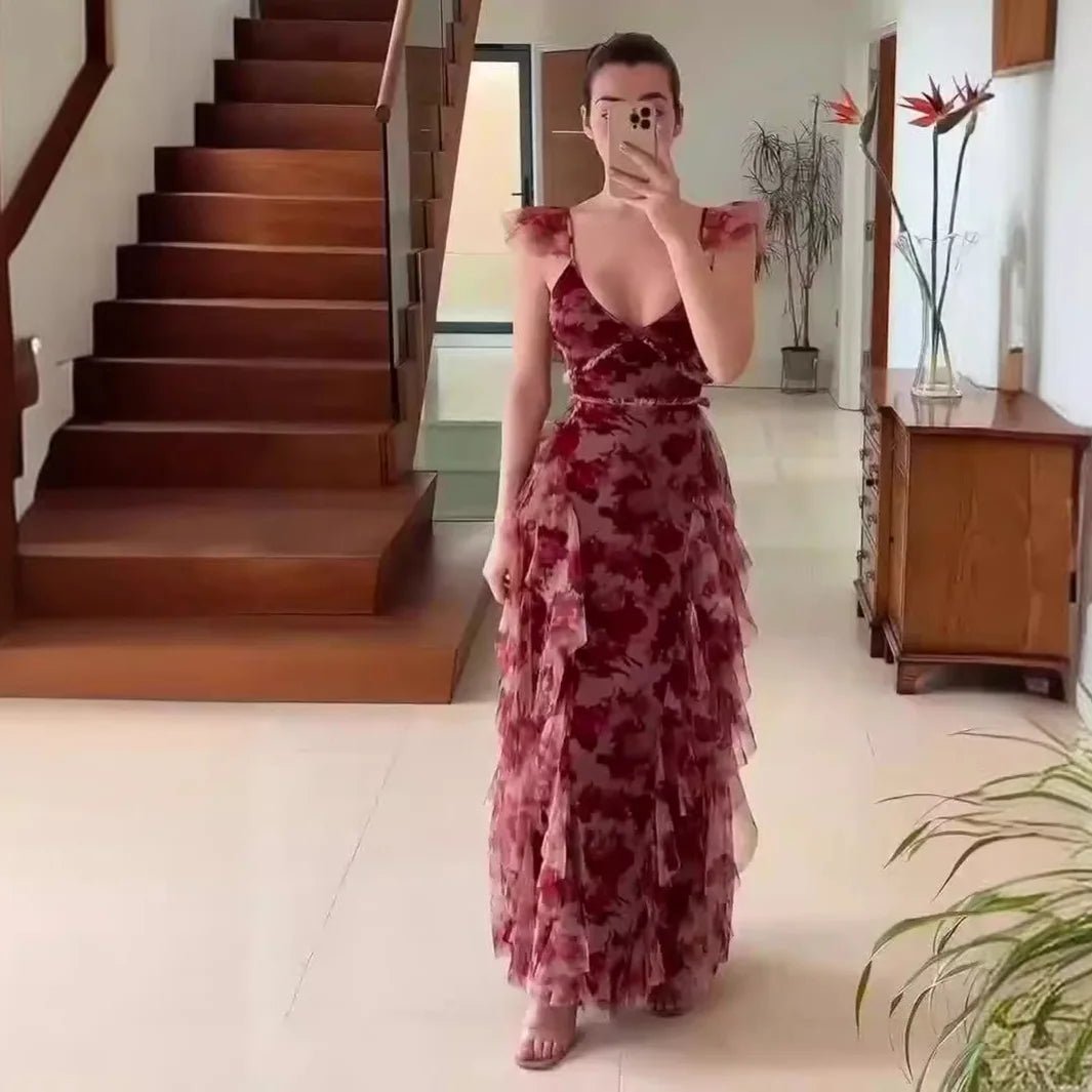 MARIELA™ – Romantic Floral Ruffle Maxi Dress - Beaumonts Closet Toronto