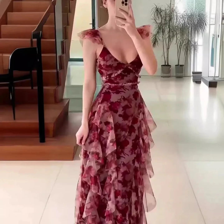 MARIELA™ – Romantic Floral Ruffle Maxi Dress - Beaumonts Closet Toronto