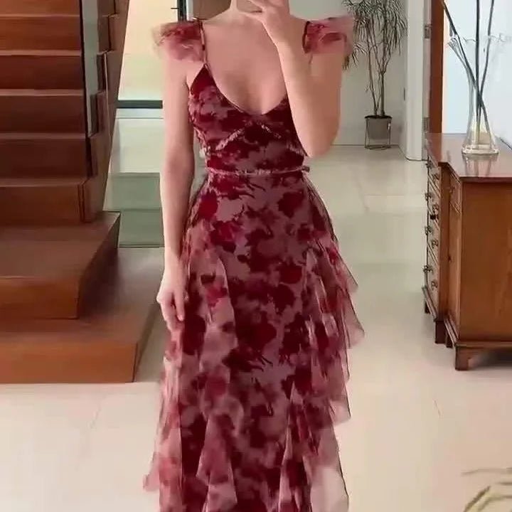 MARIELA™ – Romantic Floral Ruffle Maxi Dress - Beaumonts Closet Toronto