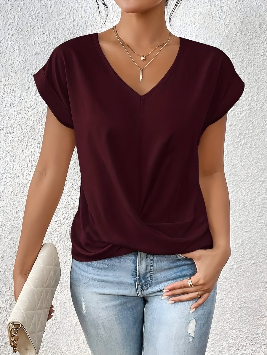 MEIKA™ – Classic Twist Detail V - Neck Top - Beaumonts Closet Toronto