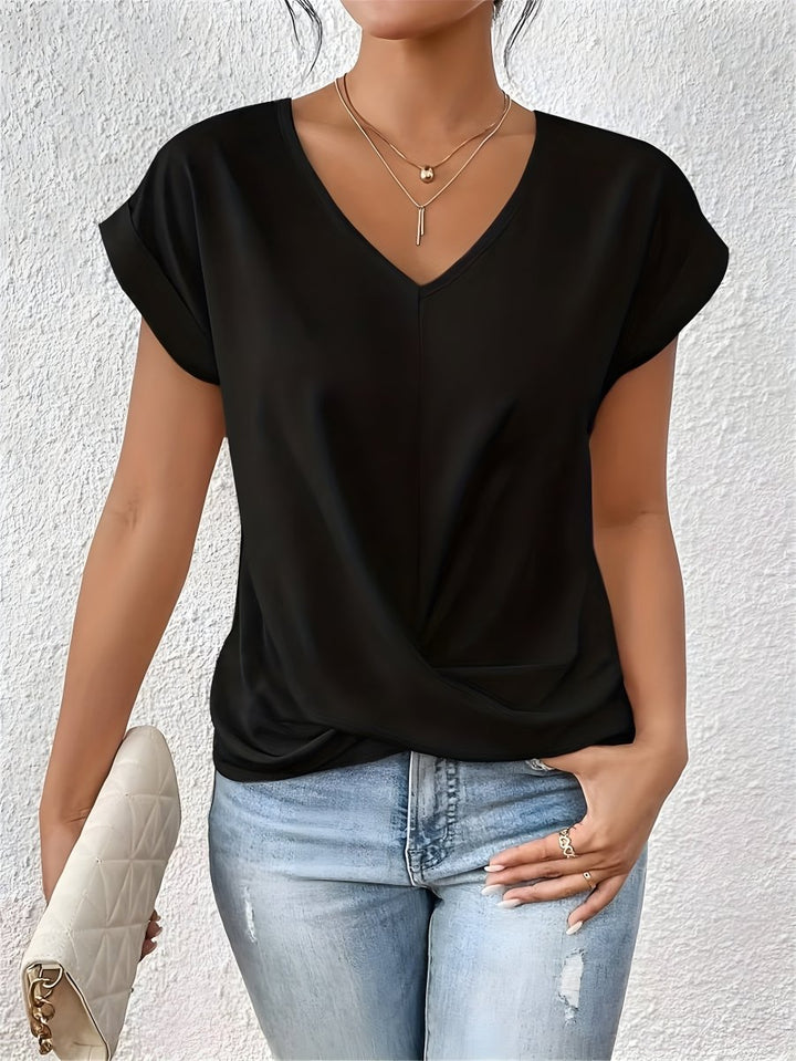 MEIKA™ – Classic Twist Detail V - Neck Top - Beaumonts Closet Toronto