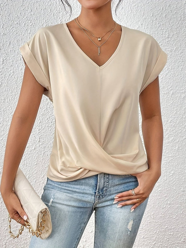 MEIKA™ – Classic Twist Detail V - Neck Top - Beaumonts Closet Toronto