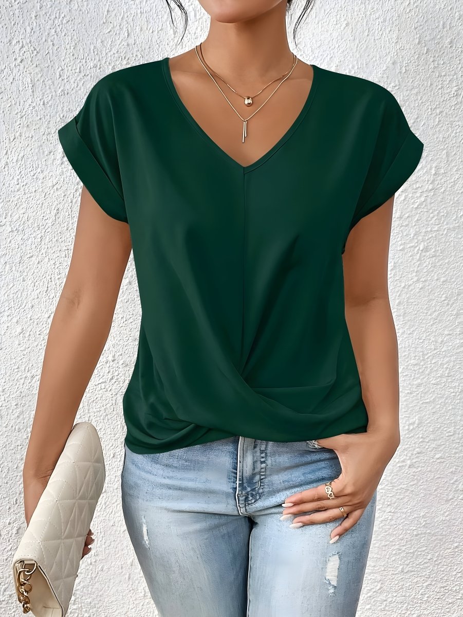 MEIKA™ – Classic Twist Detail V - Neck Top - Beaumonts Closet Toronto