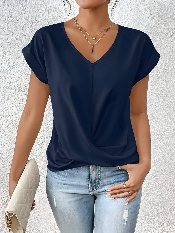 MEIKA™ – Classic Twist Detail V - Neck Top - Beaumonts Closet Toronto