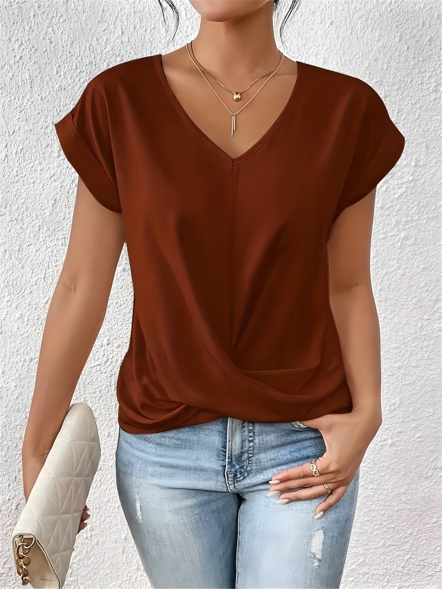MEIKA™ – Classic Twist Detail V - Neck Top - Beaumonts Closet Toronto