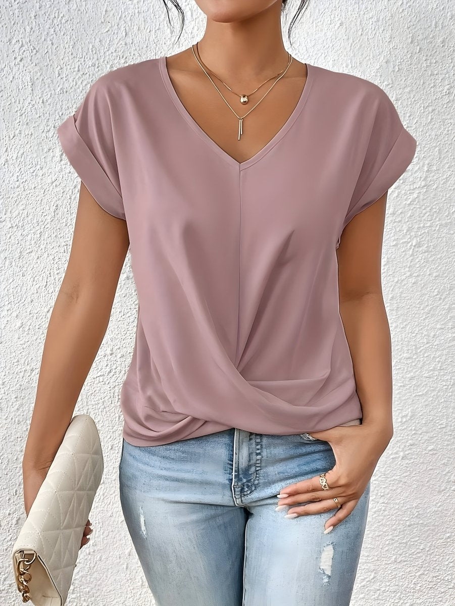 MEIKA™ – Classic Twist Detail V - Neck Top - Beaumonts Closet Toronto